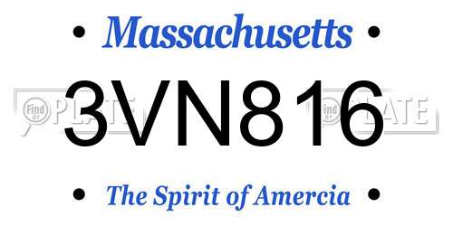 3VN816 Massachusetts License Plate