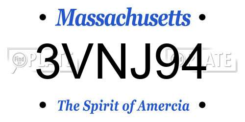 3VNJ94 Massachusetts License Plate
