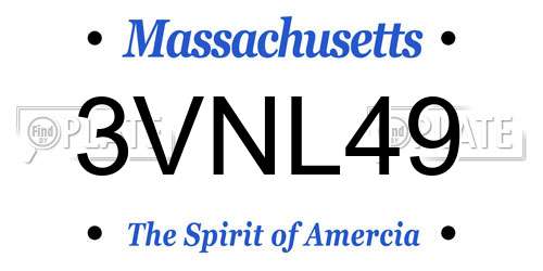 3VNL49 Massachusetts License Plate