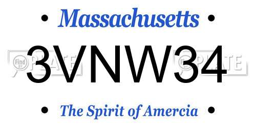 3VNW34 Massachusetts License Plate