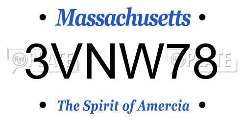 3VNW78 Massachusetts License Plate