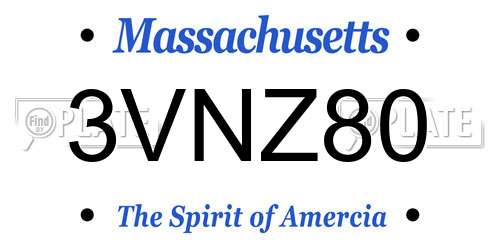 3VNZ80 Massachusetts License Plate