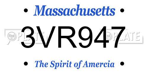 3VR947 Massachusetts License Plate