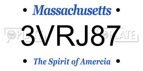 3VRJ87 Massachusetts License Plate