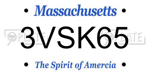 3VSK65 Massachusetts License Plate