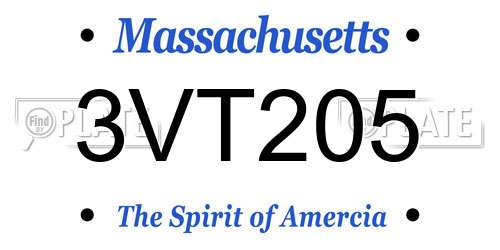 3VT205 Massachusetts License Plate