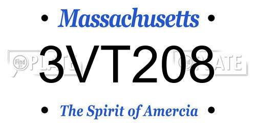 3VT208 Massachusetts License Plate