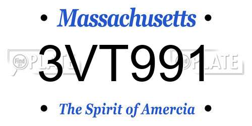 3VT991 Massachusetts License Plate