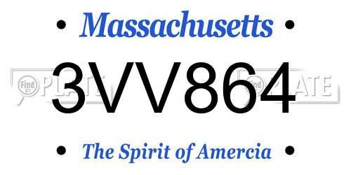 3VV864 Massachusetts License Plate