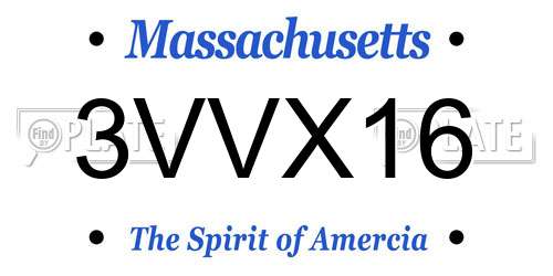3VVX16 Massachusetts License Plate