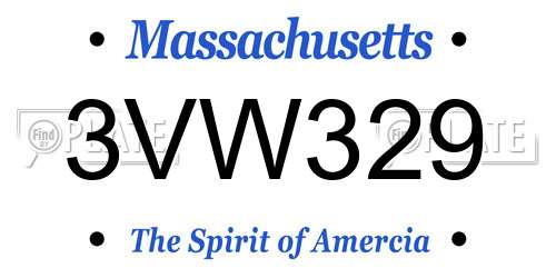 3VW329 Massachusetts License Plate