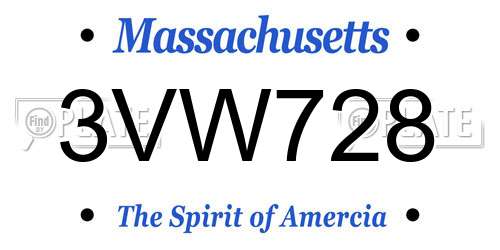 3VW728 Massachusetts License Plate