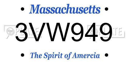 3VW949 Massachusetts License Plate