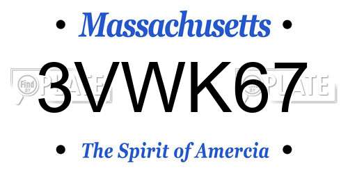 3VWK67 Massachusetts License Plate