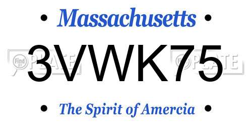 3VWK75 Massachusetts License Plate