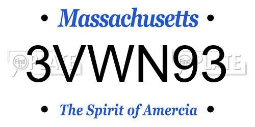 3VWN93 Massachusetts License Plate