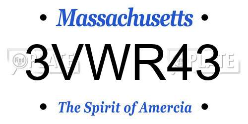 3VWR43 Massachusetts License Plate