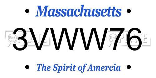 3VWW76 Massachusetts License Plate