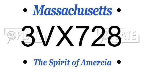 3VX728 Massachusetts License Plate