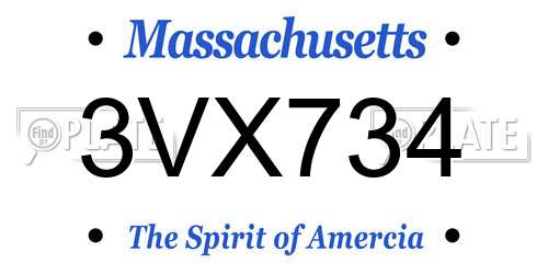 3VX734 Massachusetts License Plate