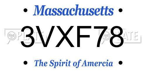 3VXF78 Massachusetts License Plate