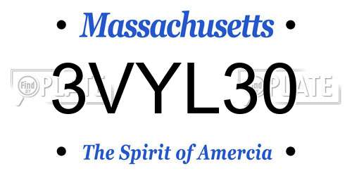 3VYL30 Massachusetts License Plate