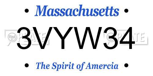 3VYW34 Massachusetts License Plate