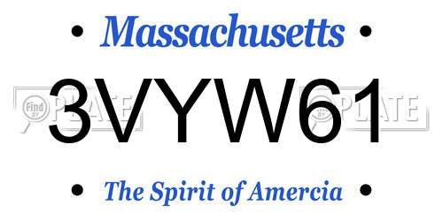 3VYW61 Massachusetts License Plate