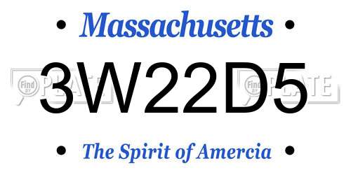 3W22D5 Massachusetts License Plate