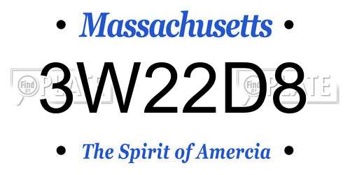 3W22D8 Massachusetts License Plate