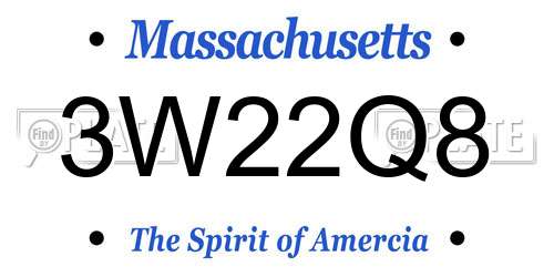 3W22Q8 Massachusetts License Plate