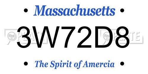 3W72D8 Massachusetts License Plate