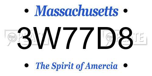 3W77D8 Massachusetts License Plate
