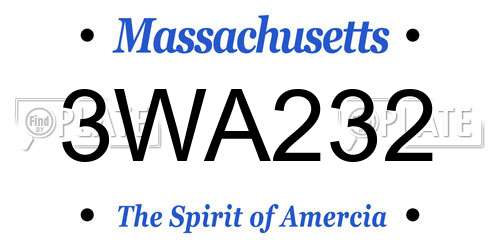 3WA232 Massachusetts License Plate