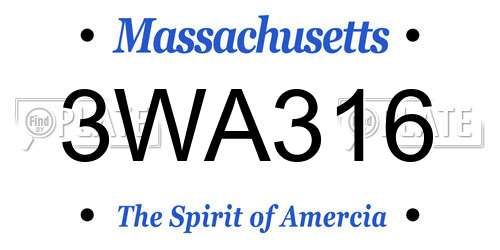 3WA316 Massachusetts License Plate