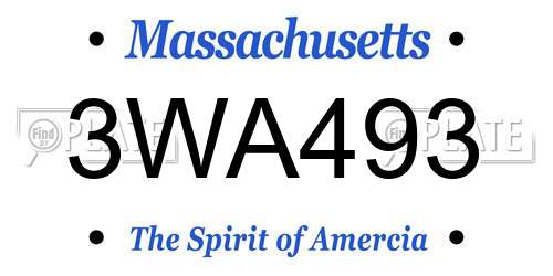 3WA493 Massachusetts License Plate