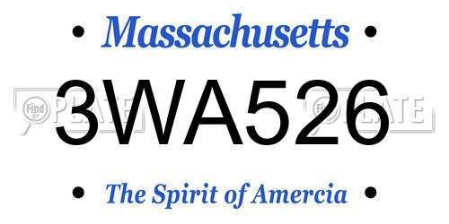 3WA526 Massachusetts License Plate