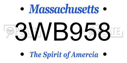 3WB958 Massachusetts License Plate