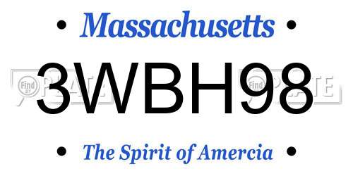 3WBH98 Massachusetts License Plate