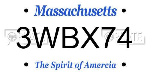 3WBX74 Massachusetts License Plate