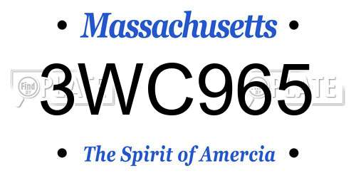 3WC965 Massachusetts License Plate