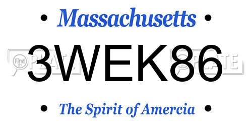 3WEK86 Massachusetts License Plate