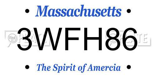 3WFH86 Massachusetts License Plate