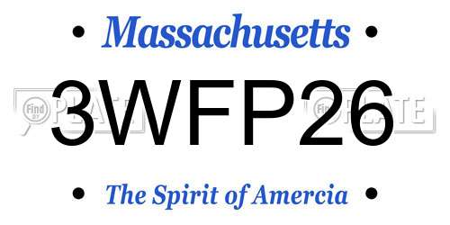 3WFP26 Massachusetts License Plate