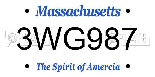 3WG987 Massachusetts License Plate