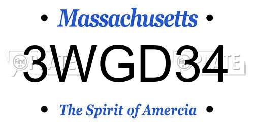 3WGD34 Massachusetts License Plate