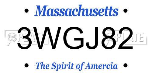3WGJ82 Massachusetts License Plate