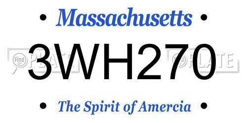 3WH270 Massachusetts License Plate