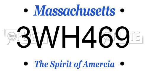 3WH469 Massachusetts License Plate