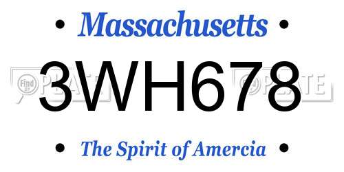 3WH678 Massachusetts License Plate